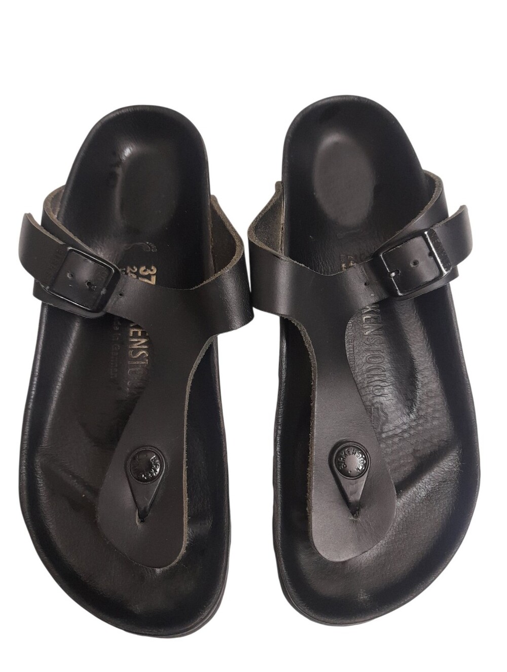Birkenstock Black Leather Gizeh Sandals with Buckle